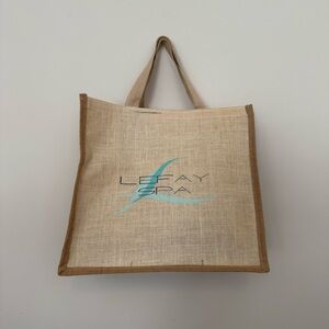 LeFay Spa Italy Lake Garda Natural Jute Tote with Aqua Design